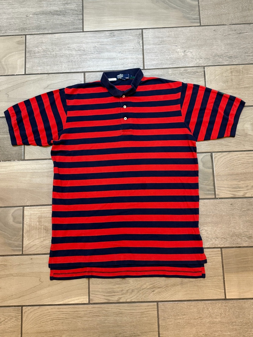 Vintage Polo Ralph Lauren Red & Navy Striped Polo Shirt